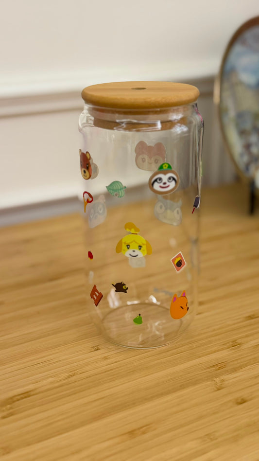 AC bamboo lid glass cup