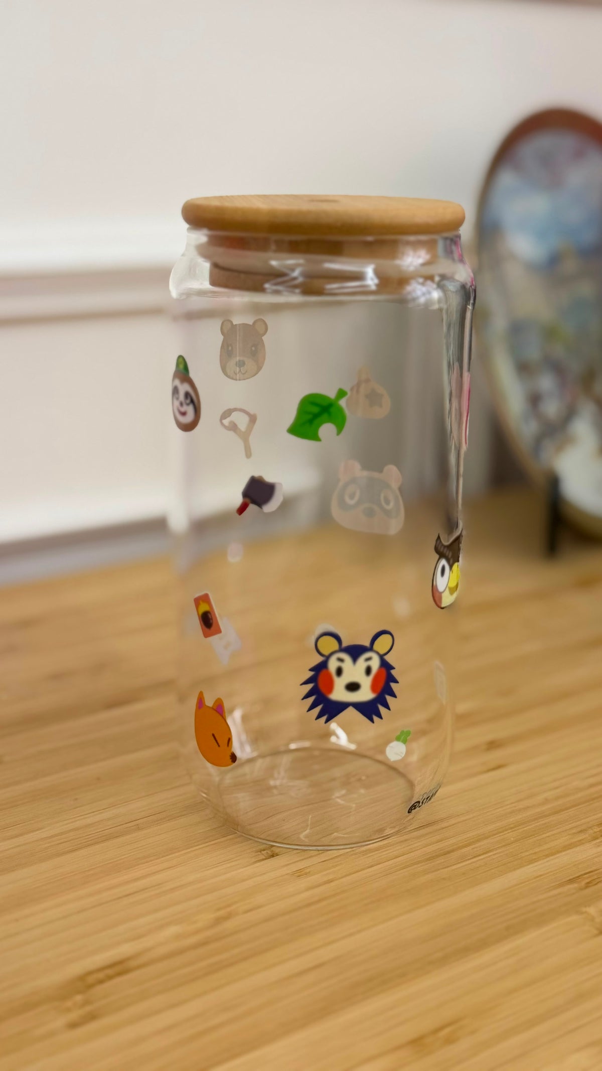 AC bamboo lid glass cup