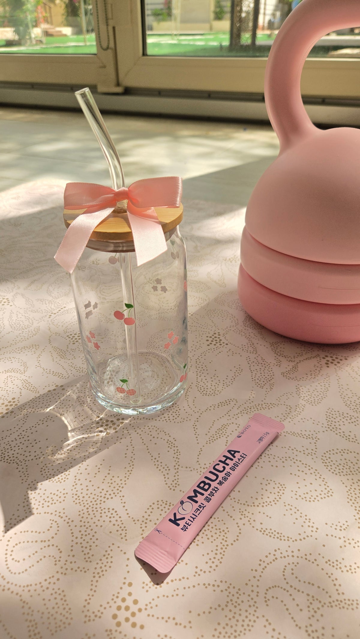 Pink cherry bamboo cup